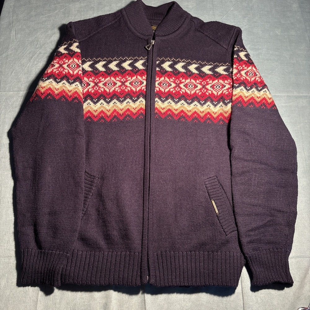 Geiger Tyrol Mens 50 Full Zip Wool Cardigan Sweater Fair Isle Austria Navy Red